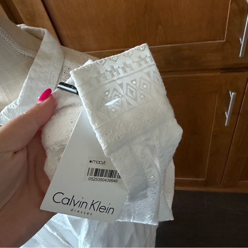 Calvin Klein || white lace tie waist shirt dress - Picture 3 of 9
